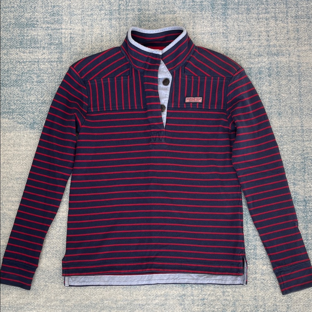 Vineyard Vines Navy Blue and Red Striped Pullover